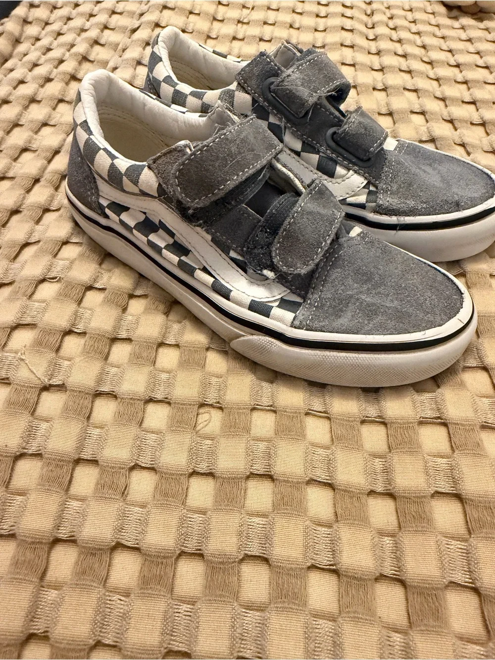 Vans Kids Grey Checkerboard Velcro Skate Shoes